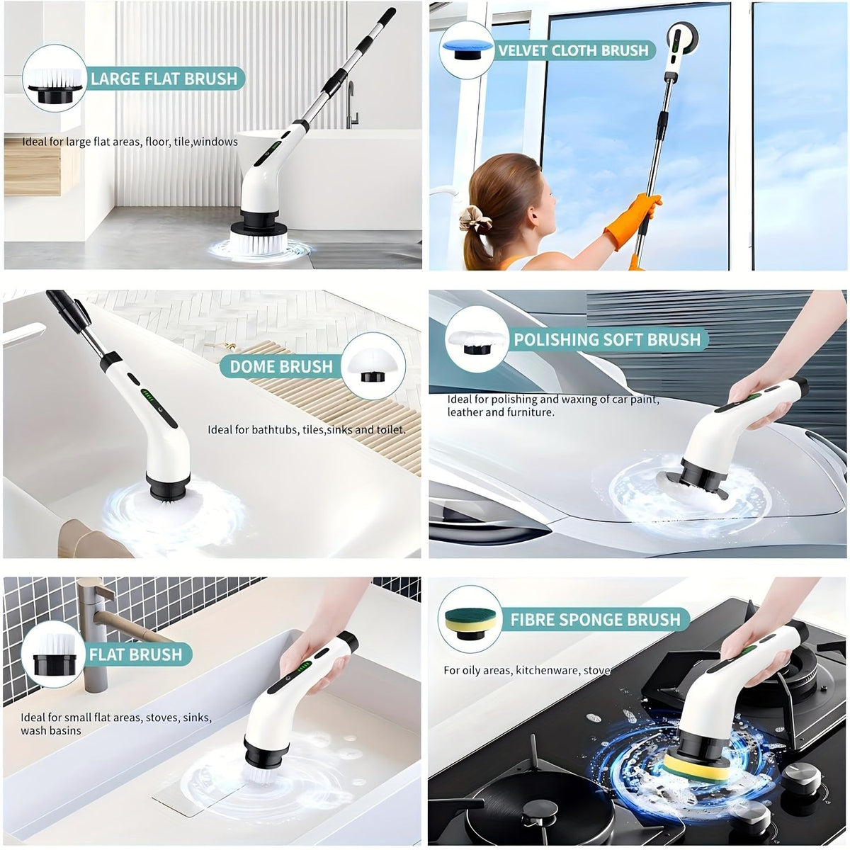 Electric Rotating Cleaning Brush with 9 Brush Heads