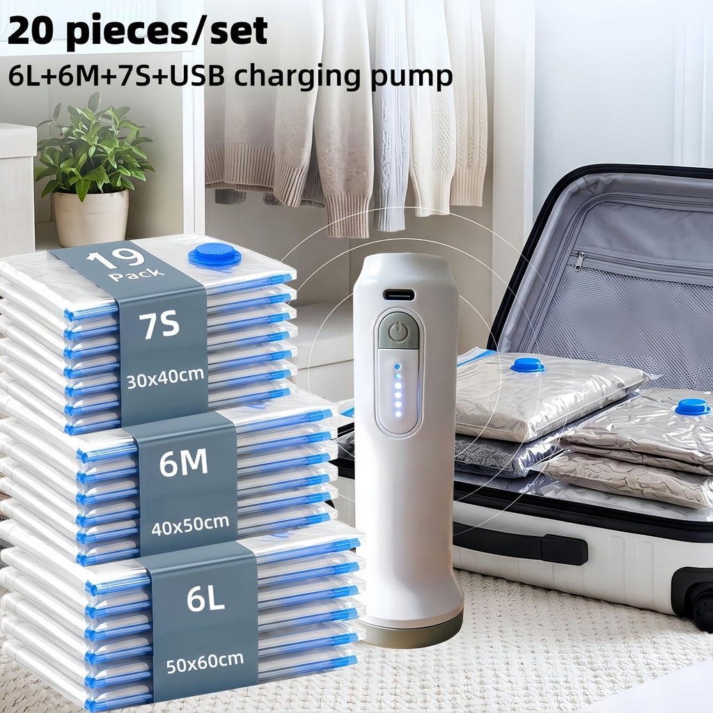 20-Piece Vacuum Storage Bag Set with Electric Air Pump