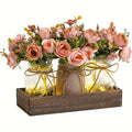 Mason Jar Centerpiece Set with Wood Tray and LED Light