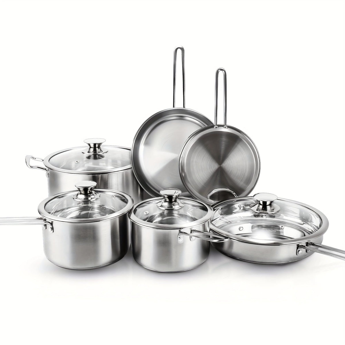 10-Piece Stainless Steel Pots and Pans Cookware Set