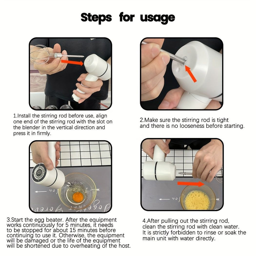 Cordless Hand Mixer Electric Whisk USB Rechargeable