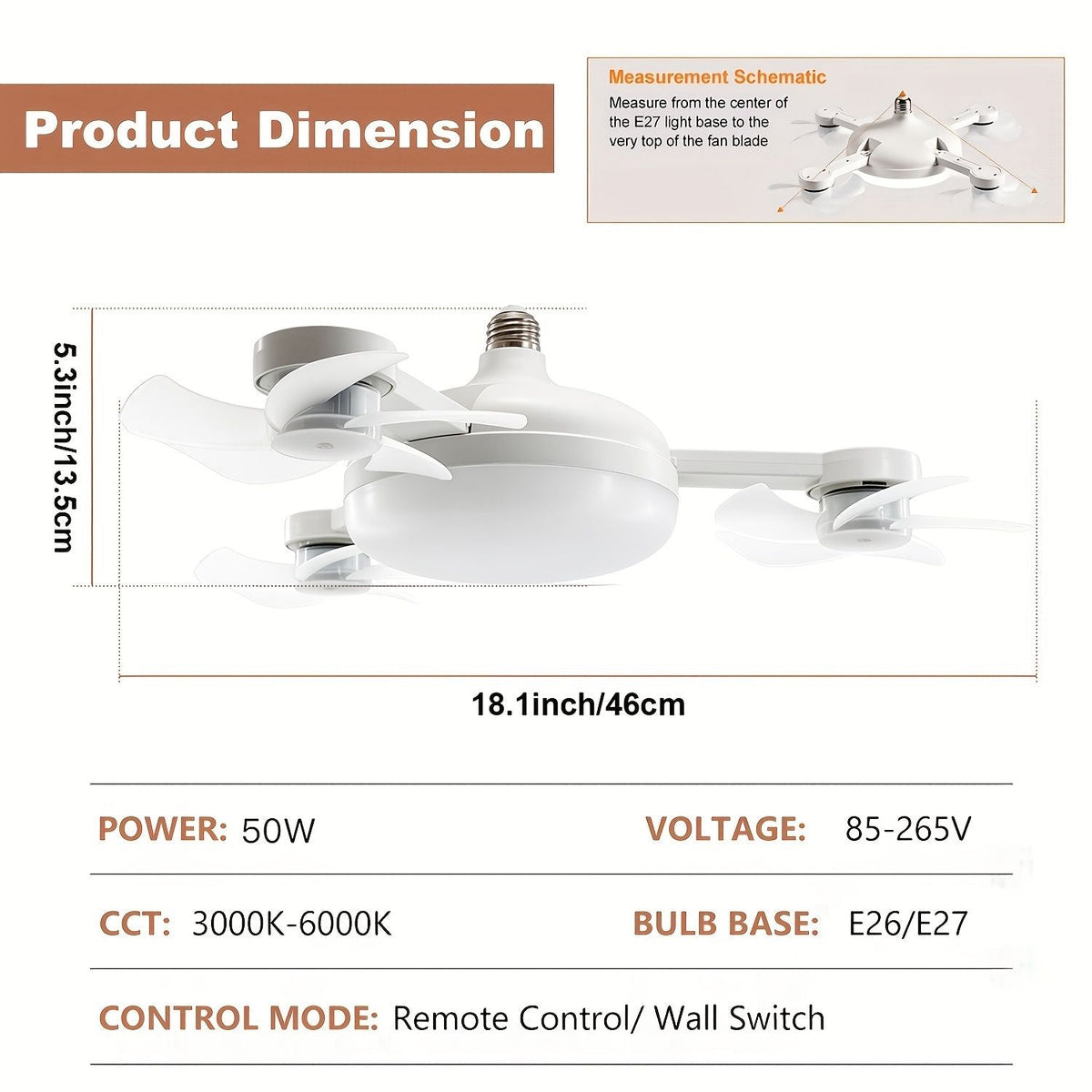 E27 E26 LED Ceiling Fan Light with Remote