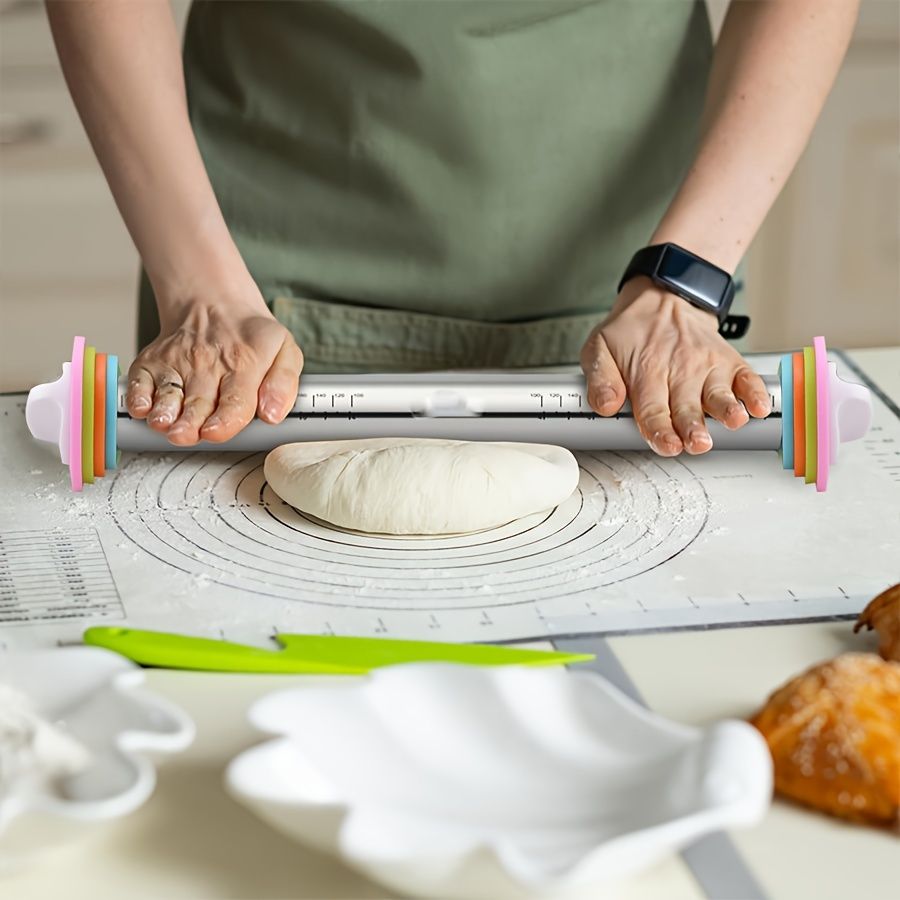Adjustable Stainless Steel Rolling Pin with Thickness Guide