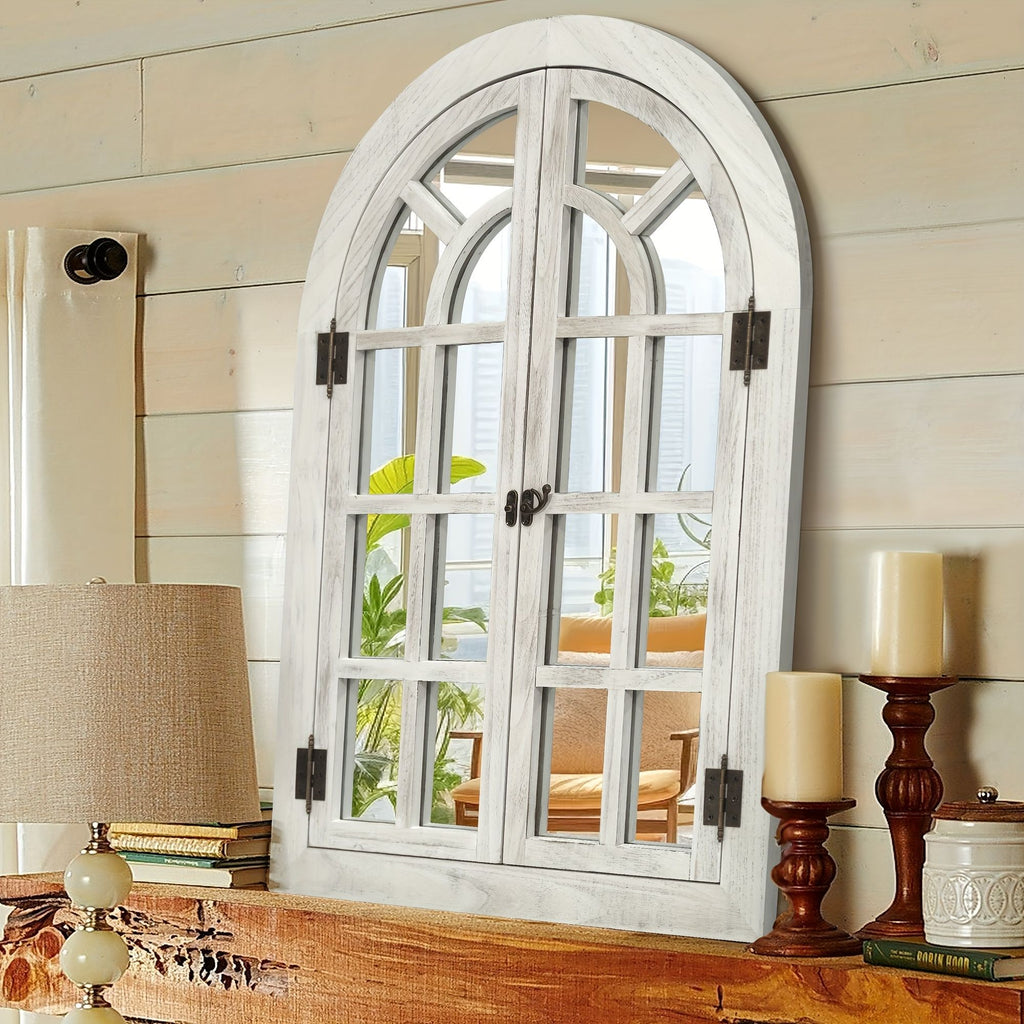 Arched Wood Frame Window Wall Mirror Farmhouse Decor
