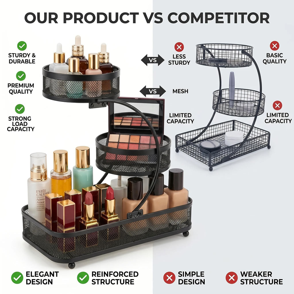 3 Tier Metal Bathroom Storage Rack with Spray Bottle Hooks