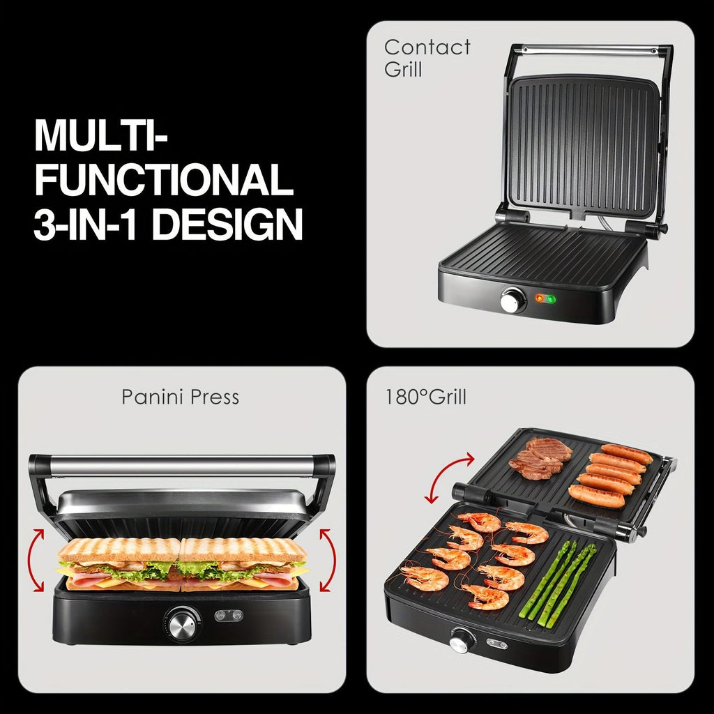1200W Nonstick Sandwich Maker Grill with Adjustable Temperature
