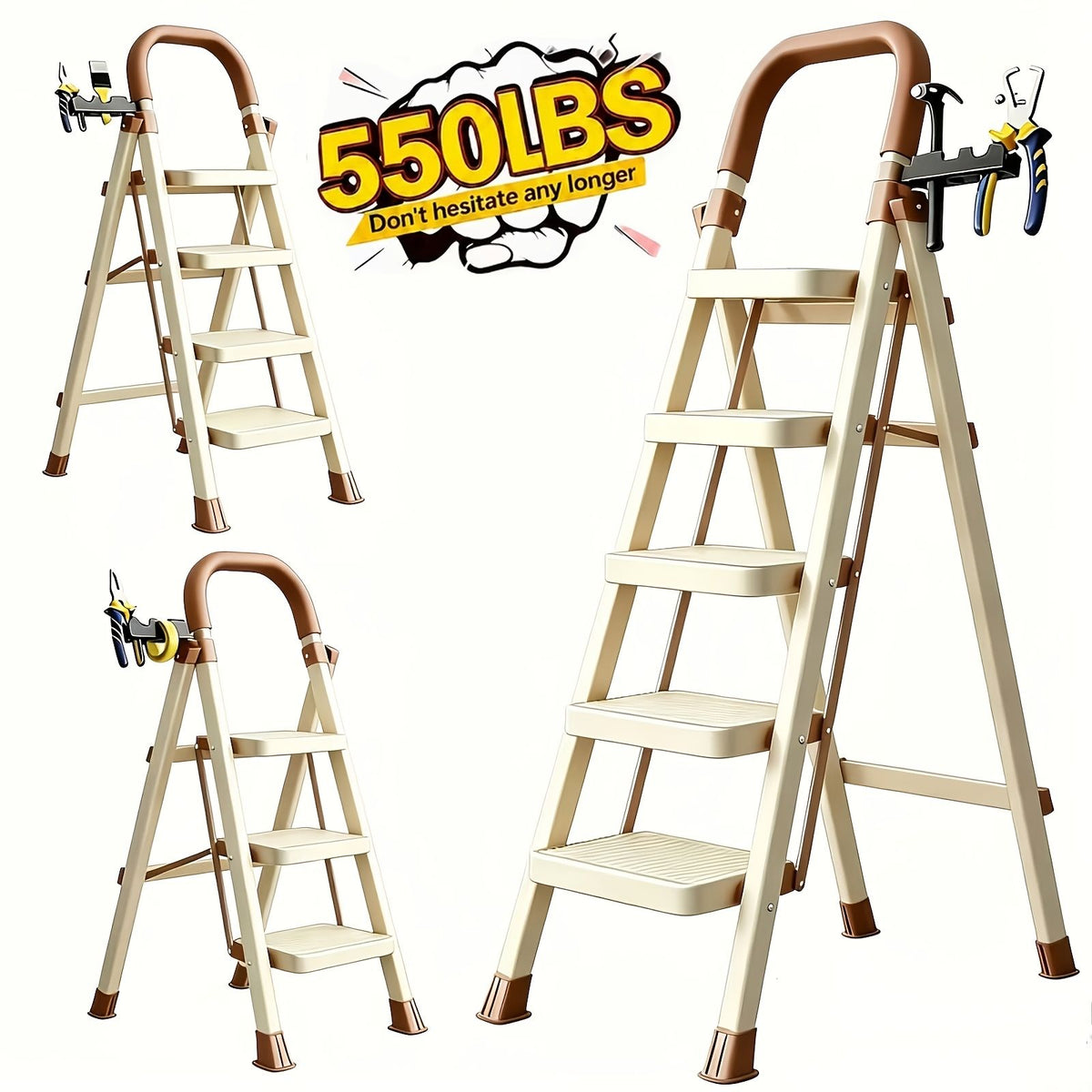 Folding Step Ladder with Anti Slip Wide Pedal