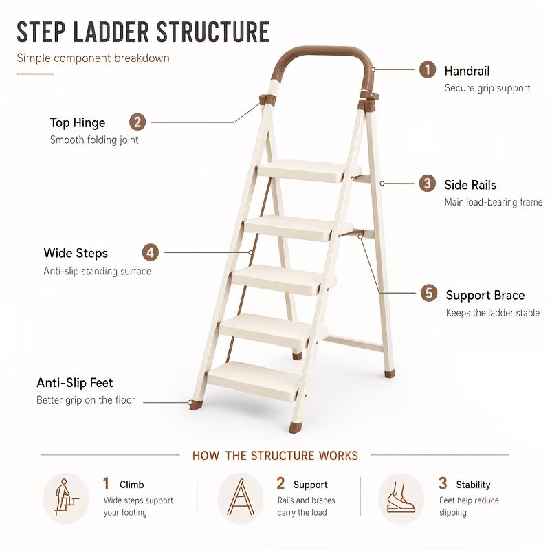 Folding Step Ladder with Anti Slip Wide Pedal