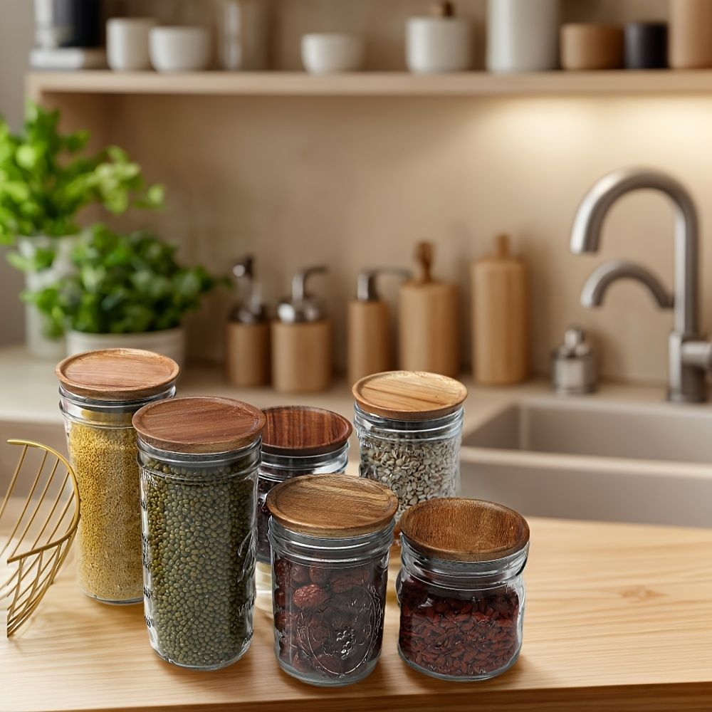 6-Piece Wooden Storage Lid Set for Regular Mouth Jars