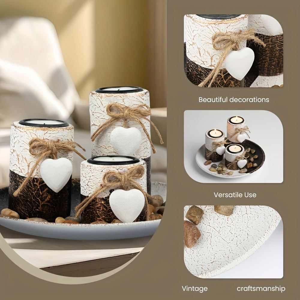Wooden Candlestick Set with Jute Rope Bow Decoration