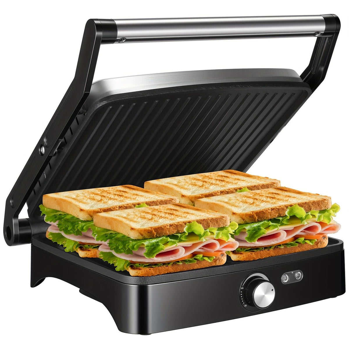 1200W Nonstick Sandwich Maker Grill with Adjustable Temperature