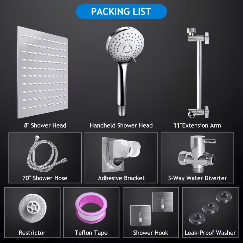 High Pressure Shower Head with Handheld Spray 9 Settings