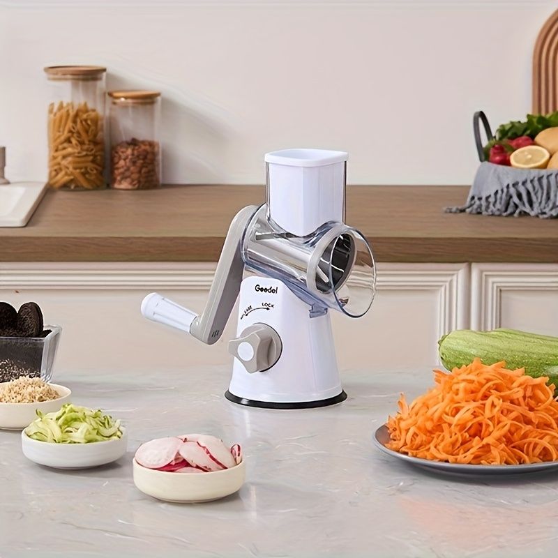 Crank 3-Blade Cheese and Vegetable Grater with Suction Base