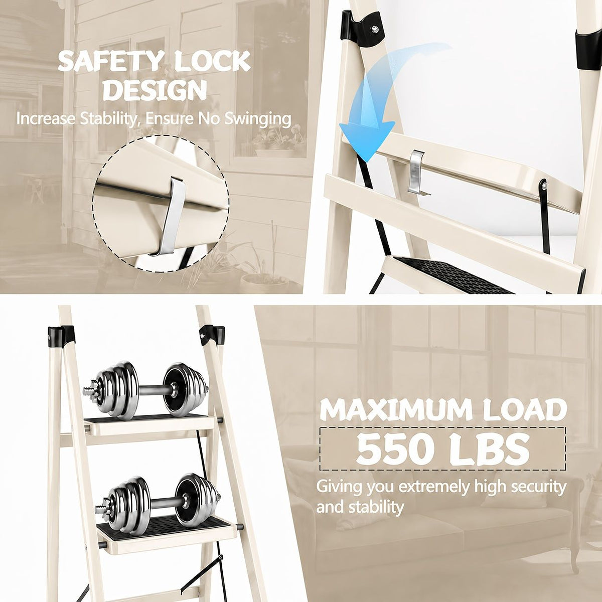 Folding Step Ladder with Anti Slip Wide Pedal