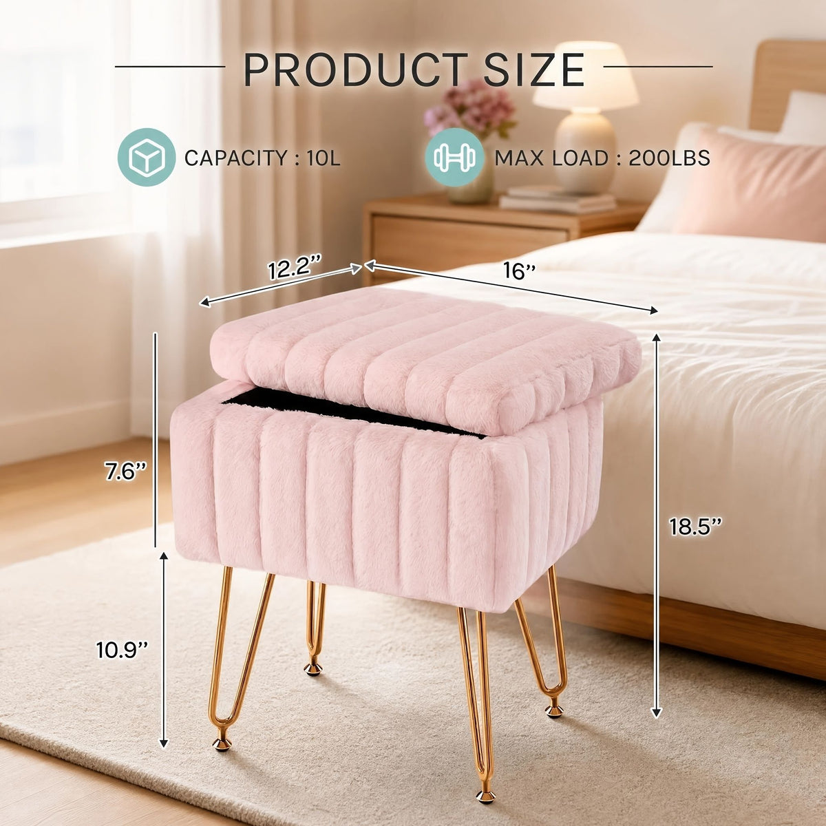 Faux Fur Storage Chair with Metal Legs