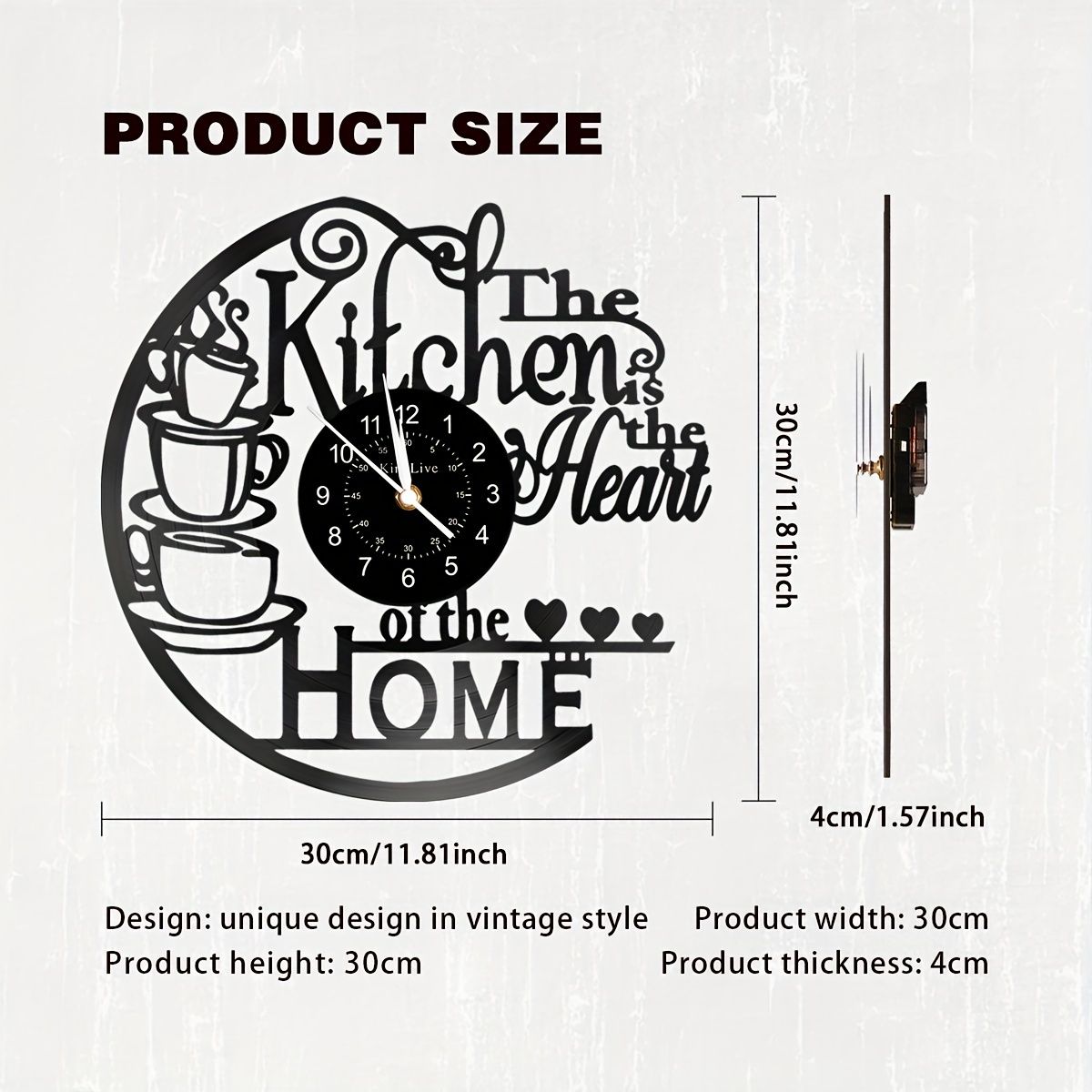 Coffee Cup Vinyl Record Wall Clock Silent Home Decor