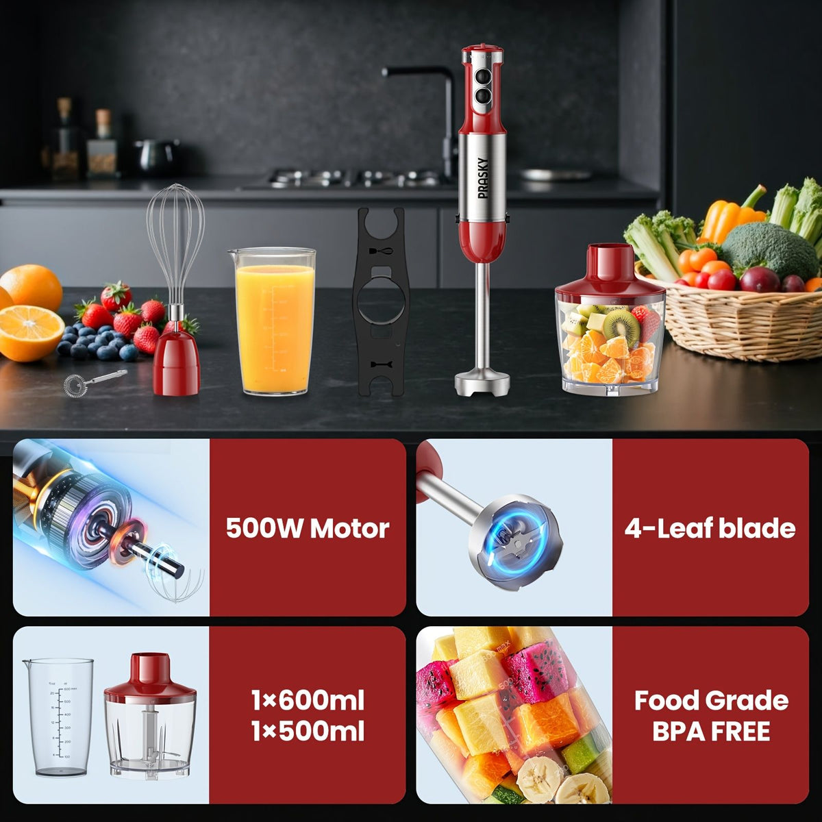 5-in-1 Handheld Mixer Set with Whisk and Measuring Cups
