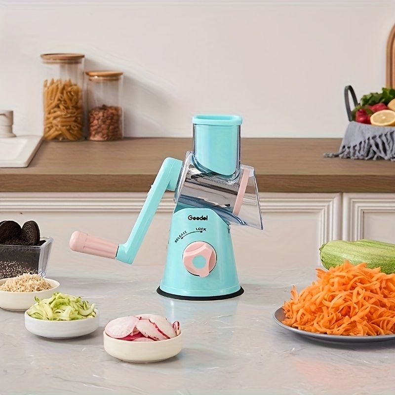 Crank 3-Blade Cheese and Vegetable Grater with Suction Base