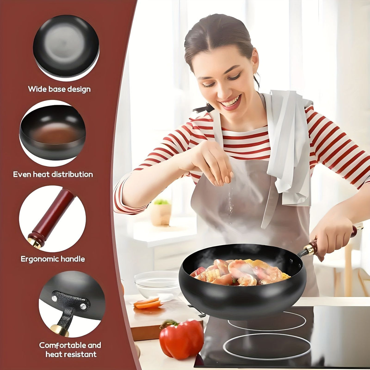 Japanese Large-Bellied Non-Stick Wok with Heat-Resistant Handle