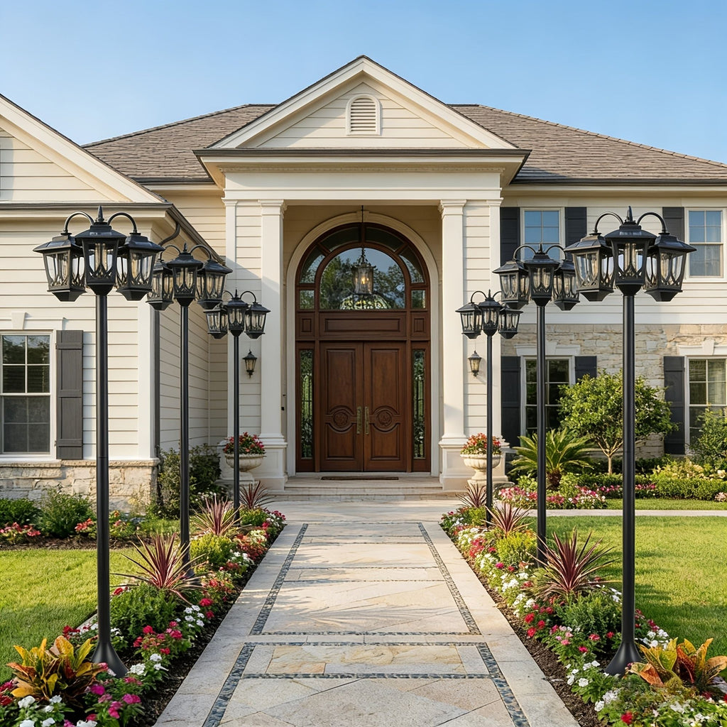 3-Headed Solar Outdoor Post Light 73 Inch Dusk to Dawn