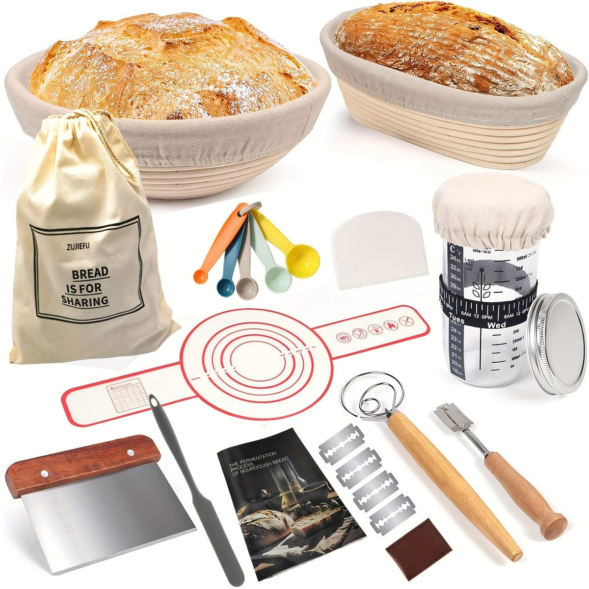 Sourdough Starter Kit Proofing Basket Set with Silicone Sling