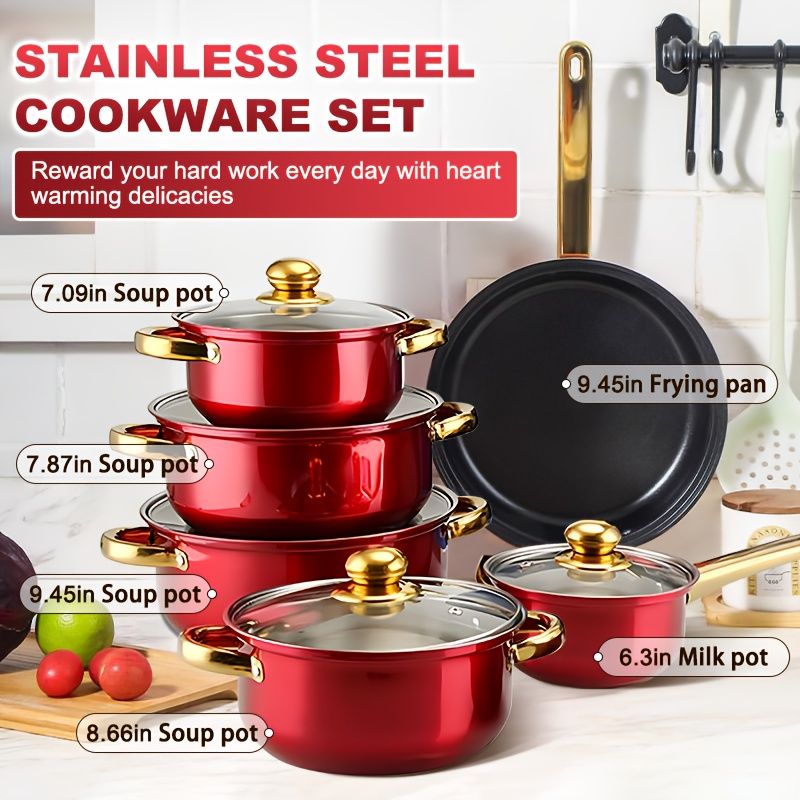 12-Piece Stainless Steel Cookware Set with Saucepans and Wok