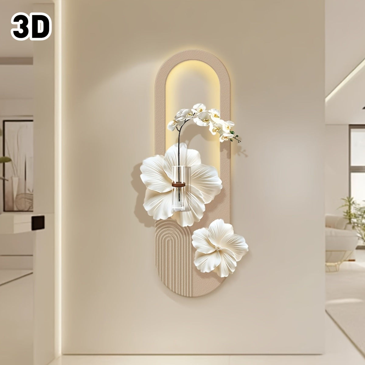 3D Flower Sandstone Wall Art Sculpture with Lights