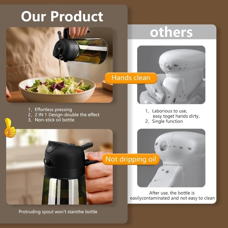 2-in-1 Glass Olive Oil Dispenser Bottle Set