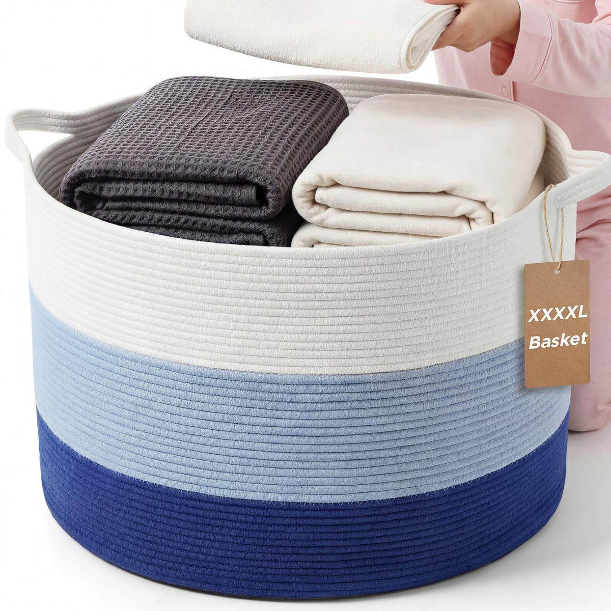 Extra Large Blanket Basket with Multi-Tone Storage Design