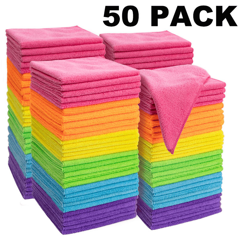 Colorful Multi Purpose Microfiber Cleaning Towels 50 Pack
