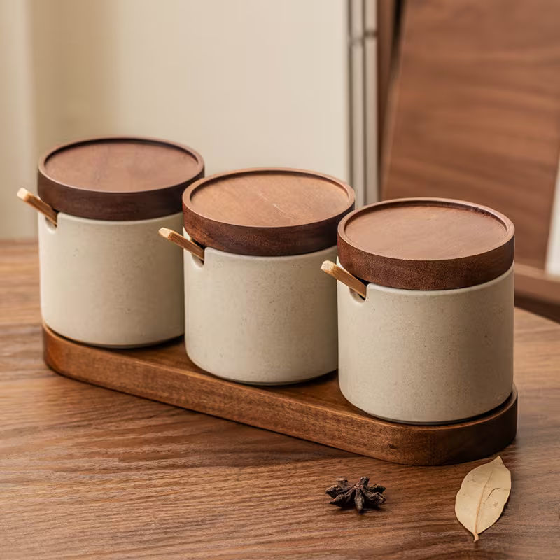 Multifunctional Food Storage Jar and Seasoning Container Set with Tray