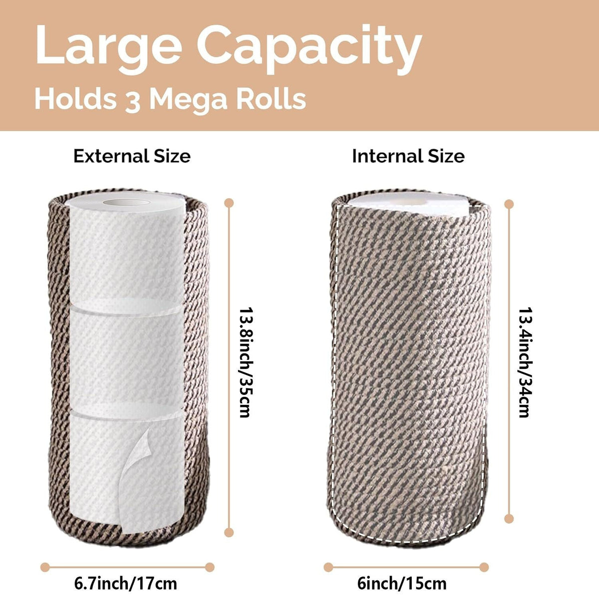 Handmade Woven Toilet Paper Holder Basket with Lid