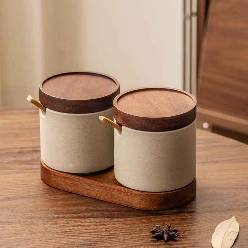 Multifunctional Food Storage Jar and Seasoning Container Set with Tray