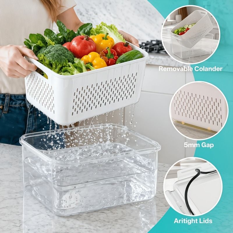 8-Piece Fruit Storage Container Set with Drain Baskets