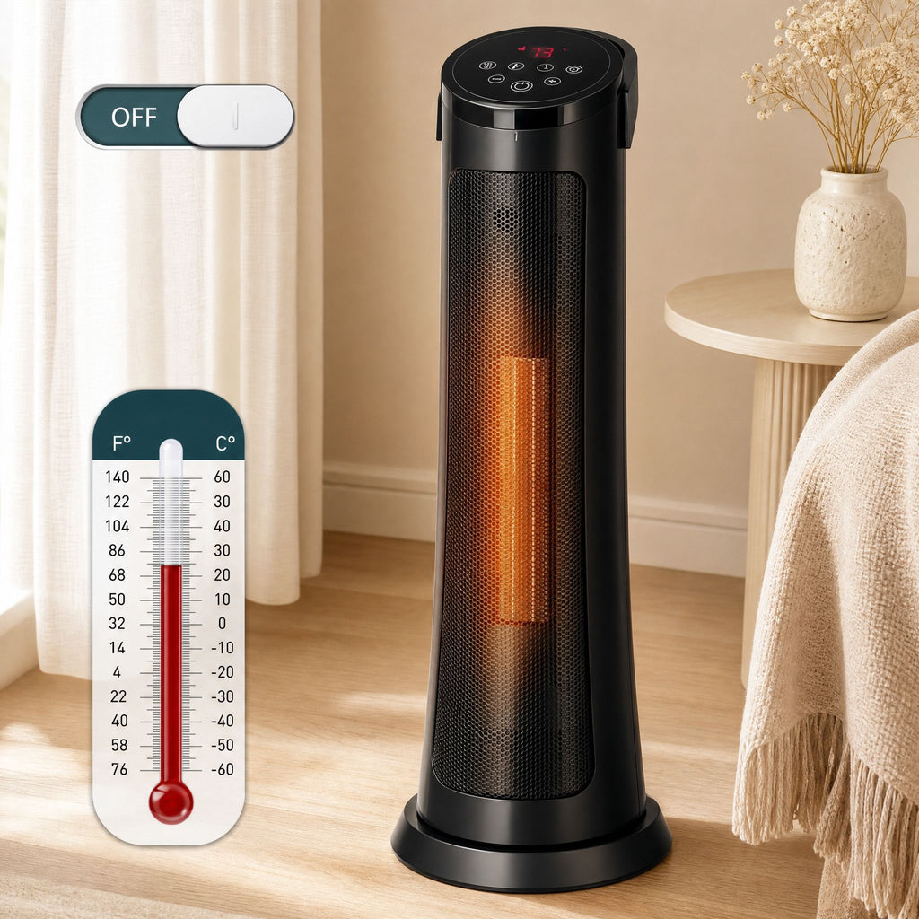 1500W Portable PTC Ceramic Space Heater with Thermostat and Timer