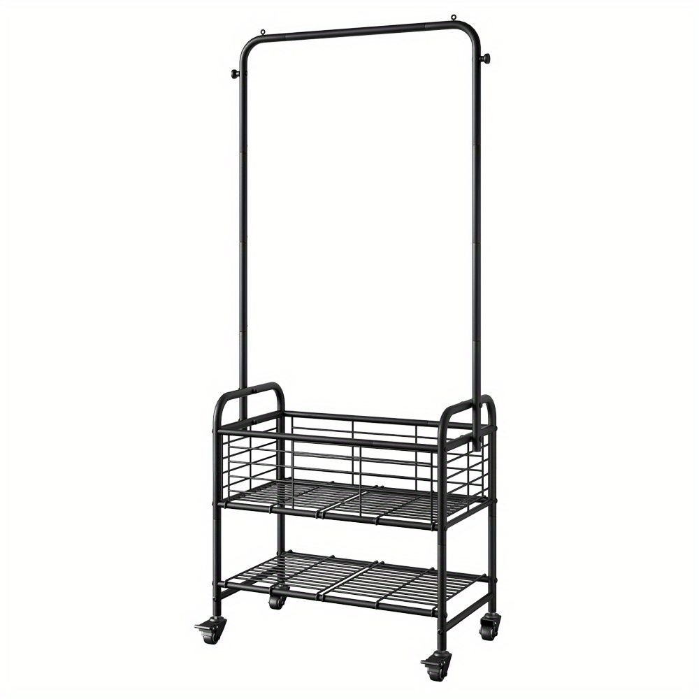 Rolling Laundry Sorter Cart with Hanging Rack and Shelf