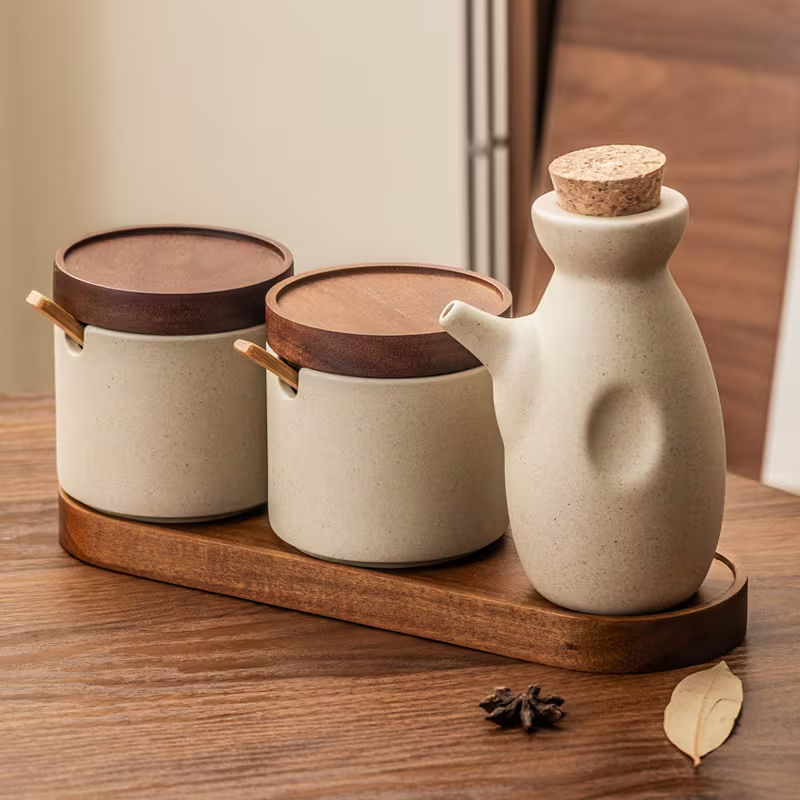 Multifunctional Food Storage Jar and Seasoning Container Set with Tray