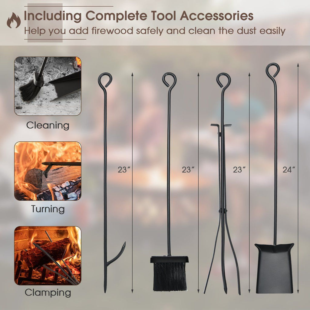 36-Inch Fireplace Log Holder with Handles and Shovel