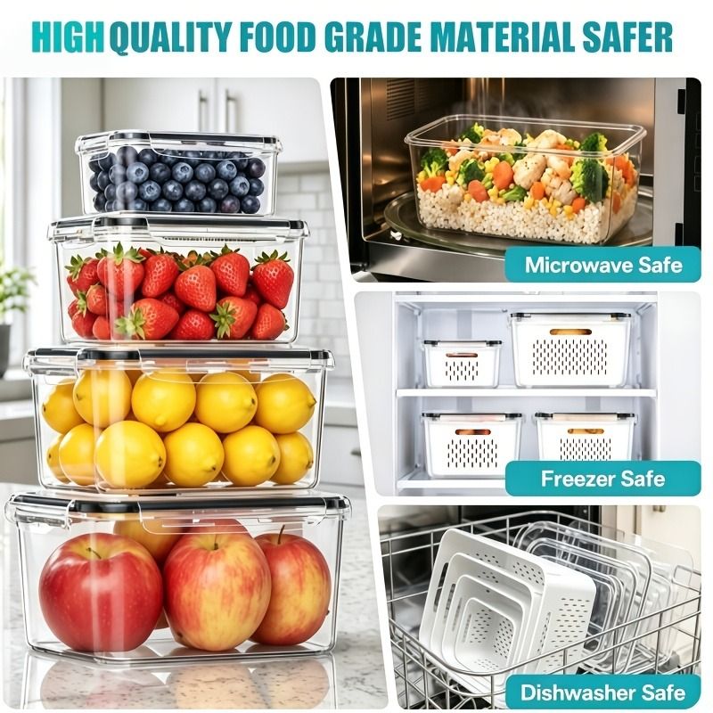 8-Piece Fruit Storage Container Set with Drain Baskets
