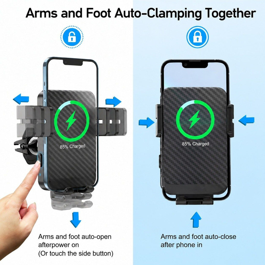 Wireless Car Charger 15W Fast Charging Auto Clamping Phone Mount