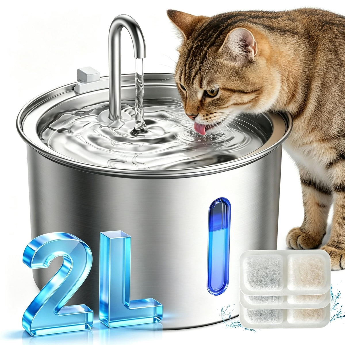 oneisall Stainless Steel Cat Water Fountain PW01SBU