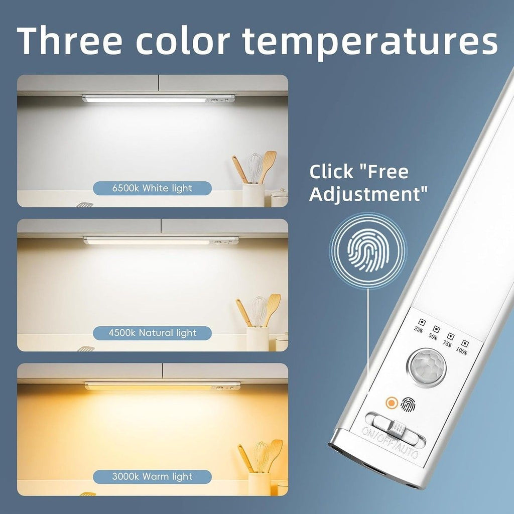 2 Pack Rechargeable LED Under Cabinet Lights with Motion Sensor 10 Inch Magnetic Stick On Closet Light Stepless Dimmable for Kitchen Pantry Wardrobe