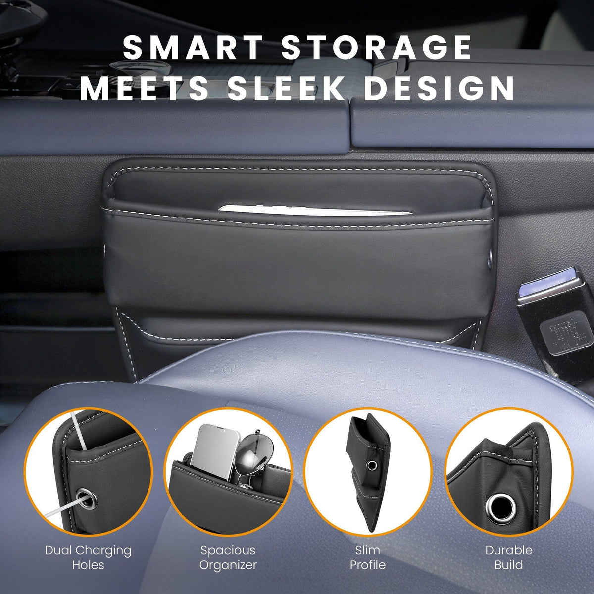 Car Seat Gap Filler Organizer Universal Fit with Charging Holes