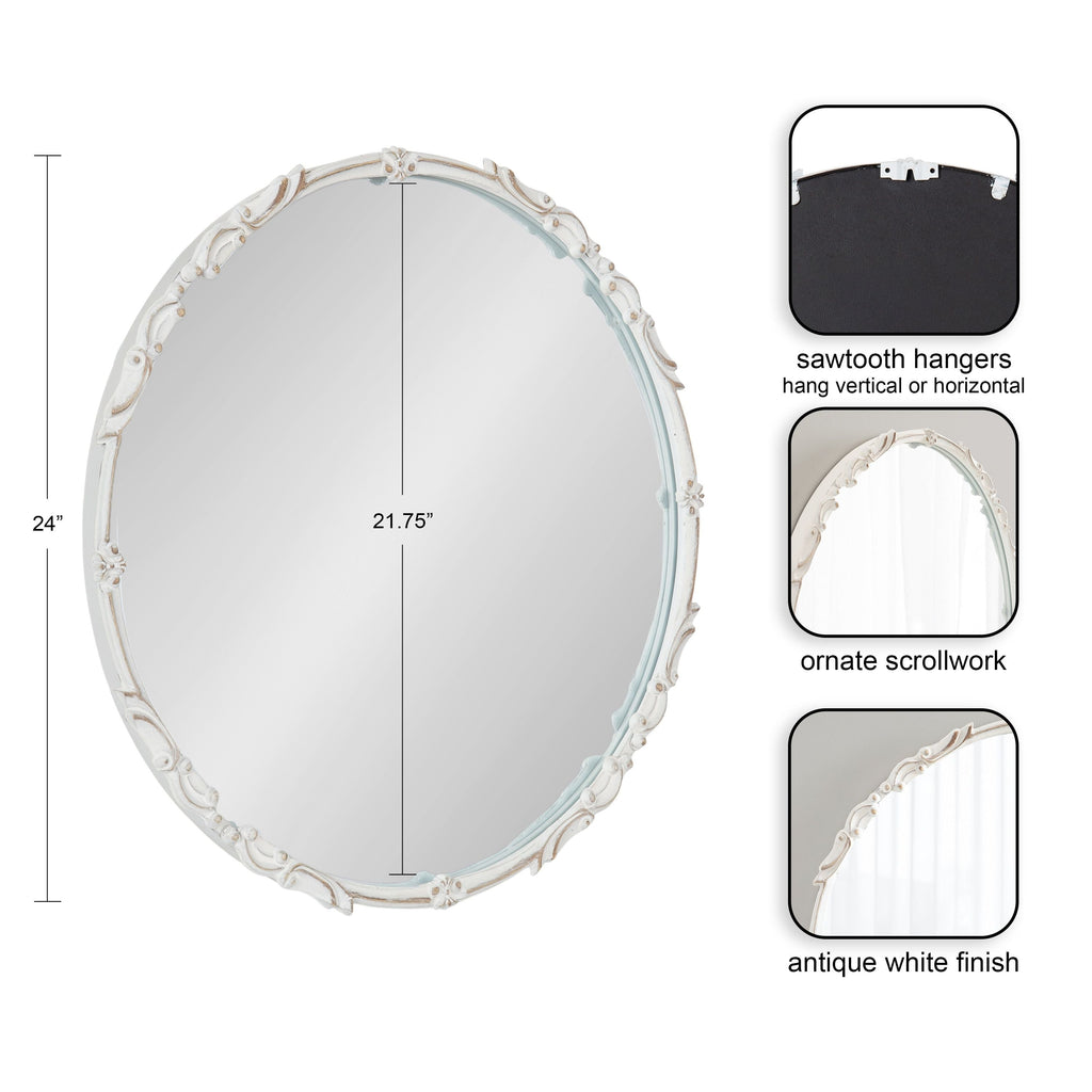 Kate and Laurel Brynley White Round Framed Wall Mirror