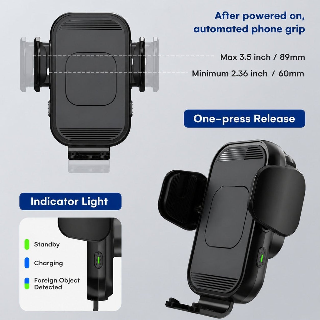 Wireless Car Charger 15W Fast Charging Auto Clamping Phone Mount