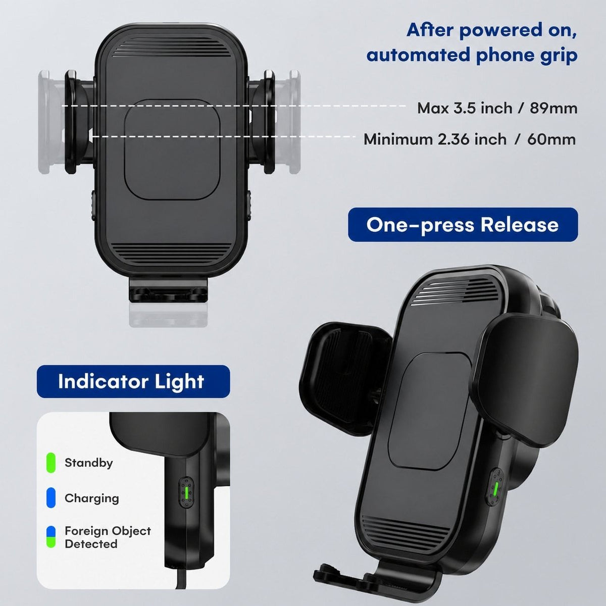 Wireless Car Charger 15W Fast Charging Auto Clamping Phone Mount