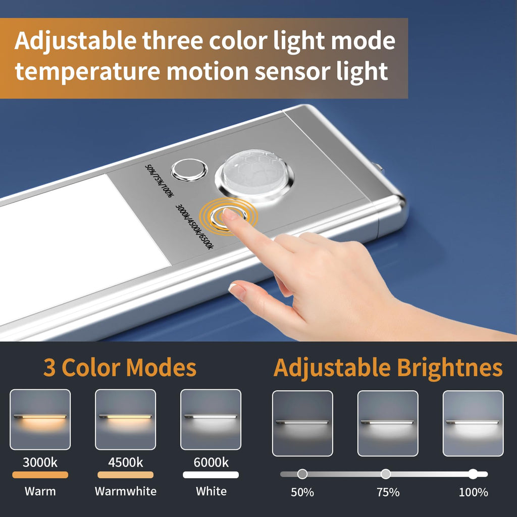 2-Pack White LED Motion Sensor Under Cabinet Light