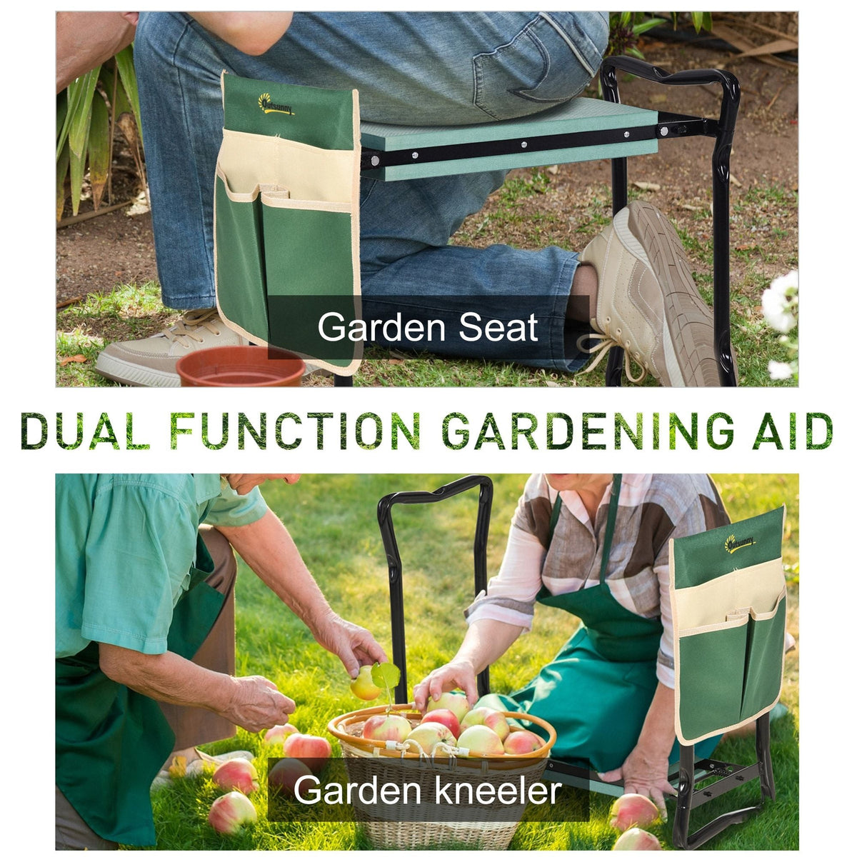 Folding Garden Kneeler and Seat Bench with Tool Pouch