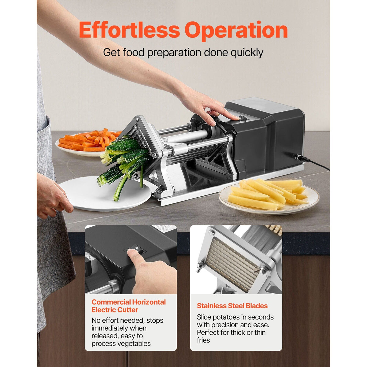 VEVOR Electric French Fry Cutter and Vegetable Chopper with 3 Blades