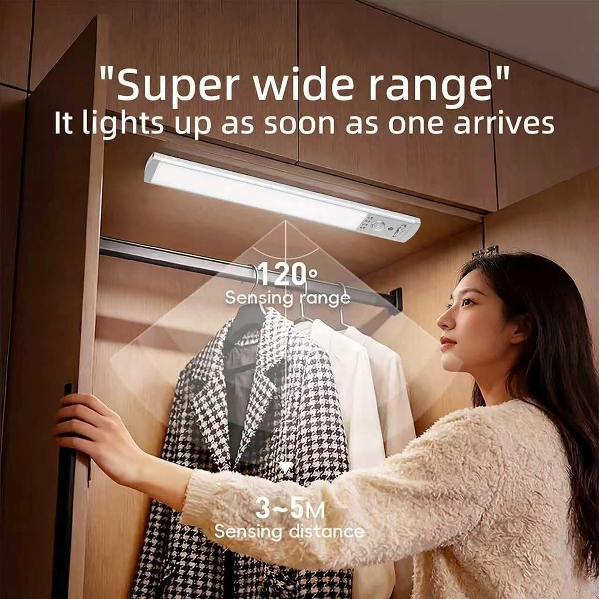 2 Pack Rechargeable LED Under Cabinet Lights with Motion Sensor 10 Inch Magnetic Stick On Closet Light Stepless Dimmable for Kitchen Pantry Wardrobe